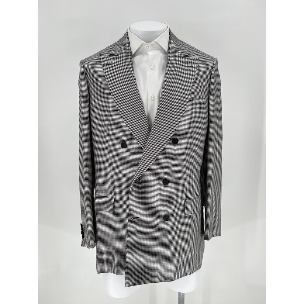 GRAIL Brioni Blue & White Houndstooth 100% Silk DB Sport Coat - Size 54IT (44US)